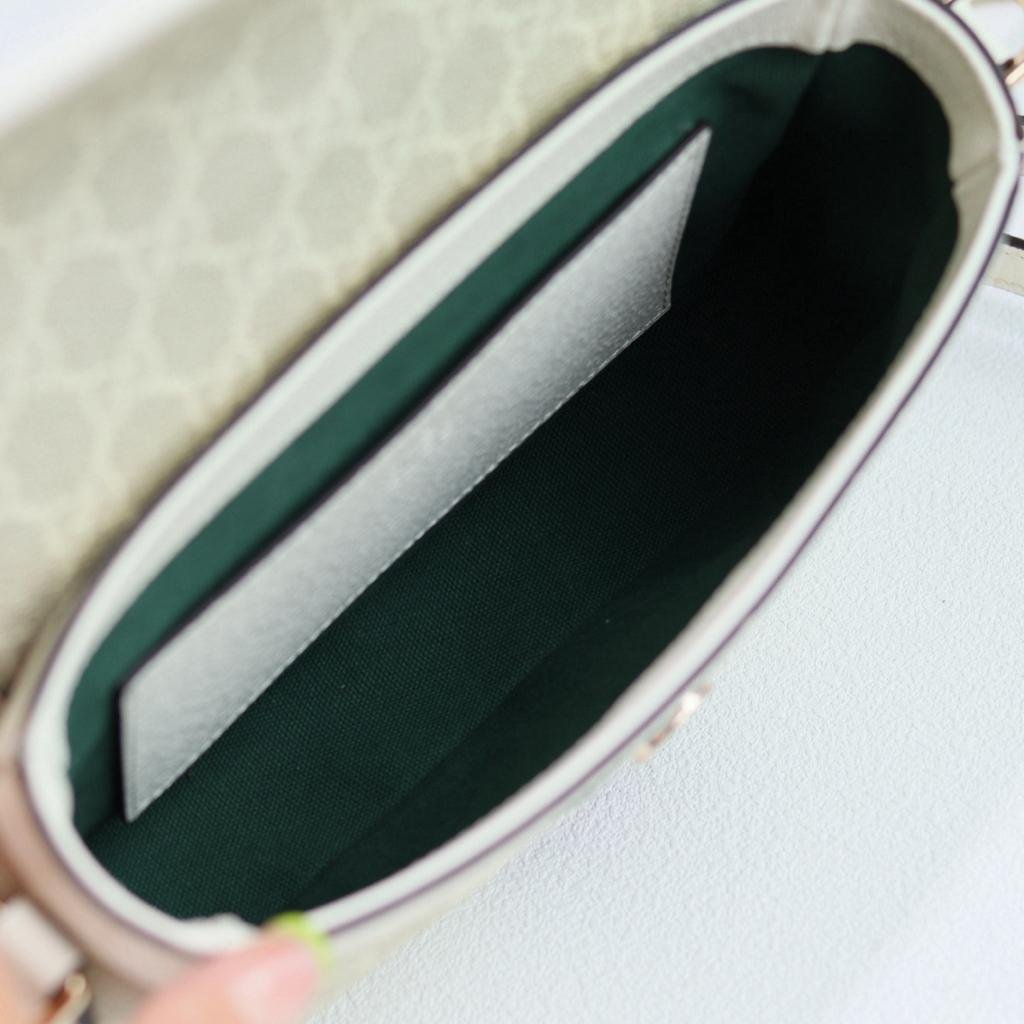 Gucci Ophidia Small Top Handle Bag 20cm/7.9in Beige And White GG Fabric 836843