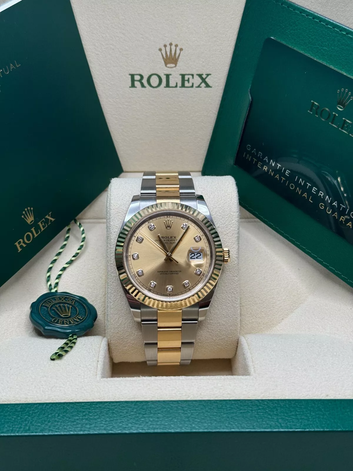 【Super Clone】RLX  Datejust 41mm Two-Tone Yellow Gold Fluted Bezel Champagne Diamond Dial Oyster - 126333