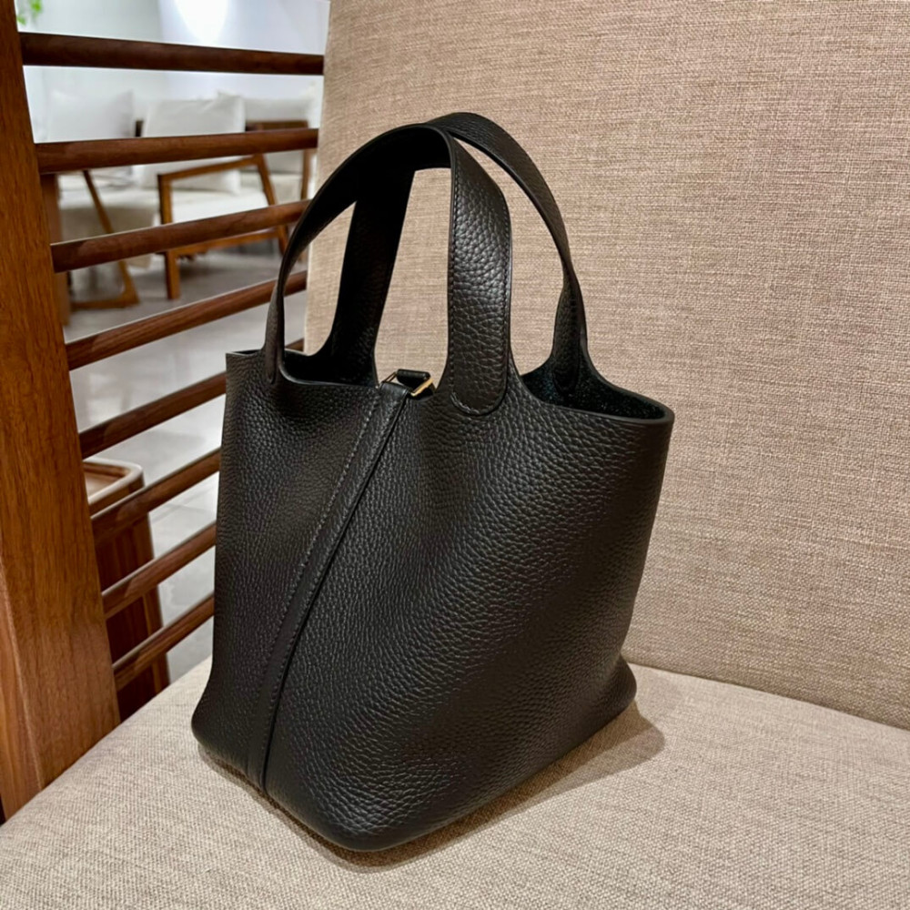 Hermes Picotin Lock Bag In Taurillon Clemence Noir Black 22Cm