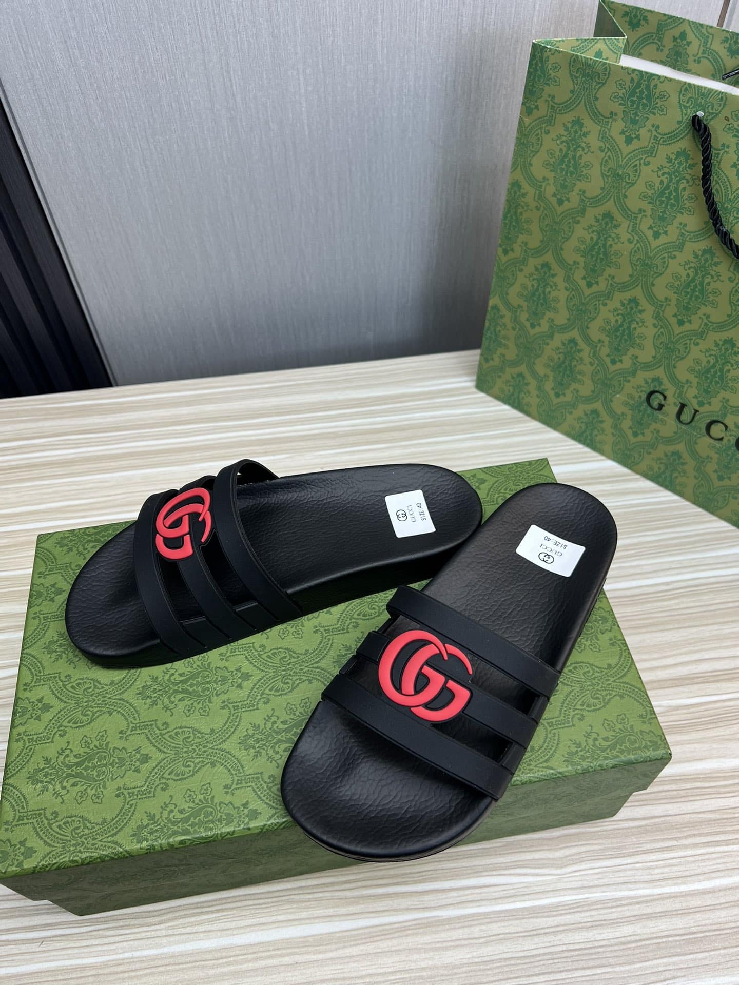 Gucci Slippers Sandals Mules Summer With Gg Logo Red