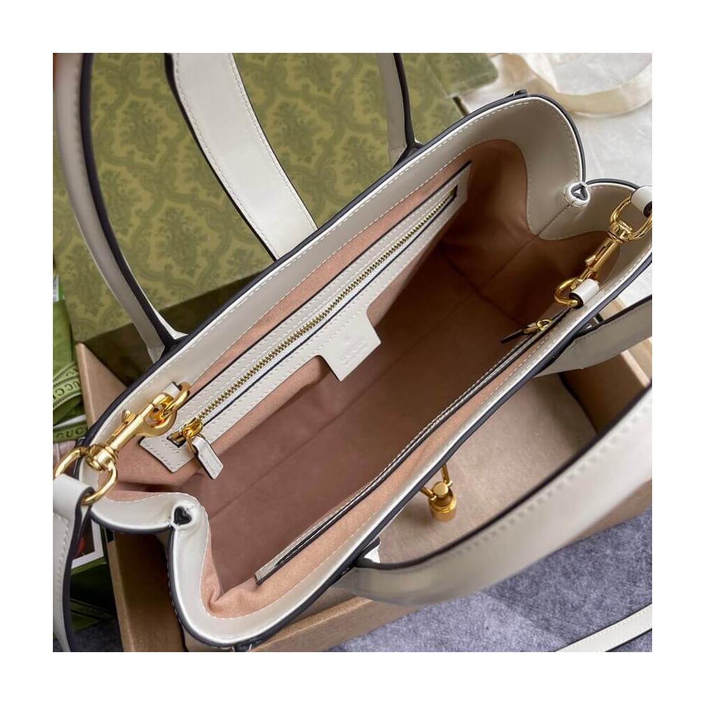 Gucci Jackie 1961 Medium Tote Bag in White Leather 30cm