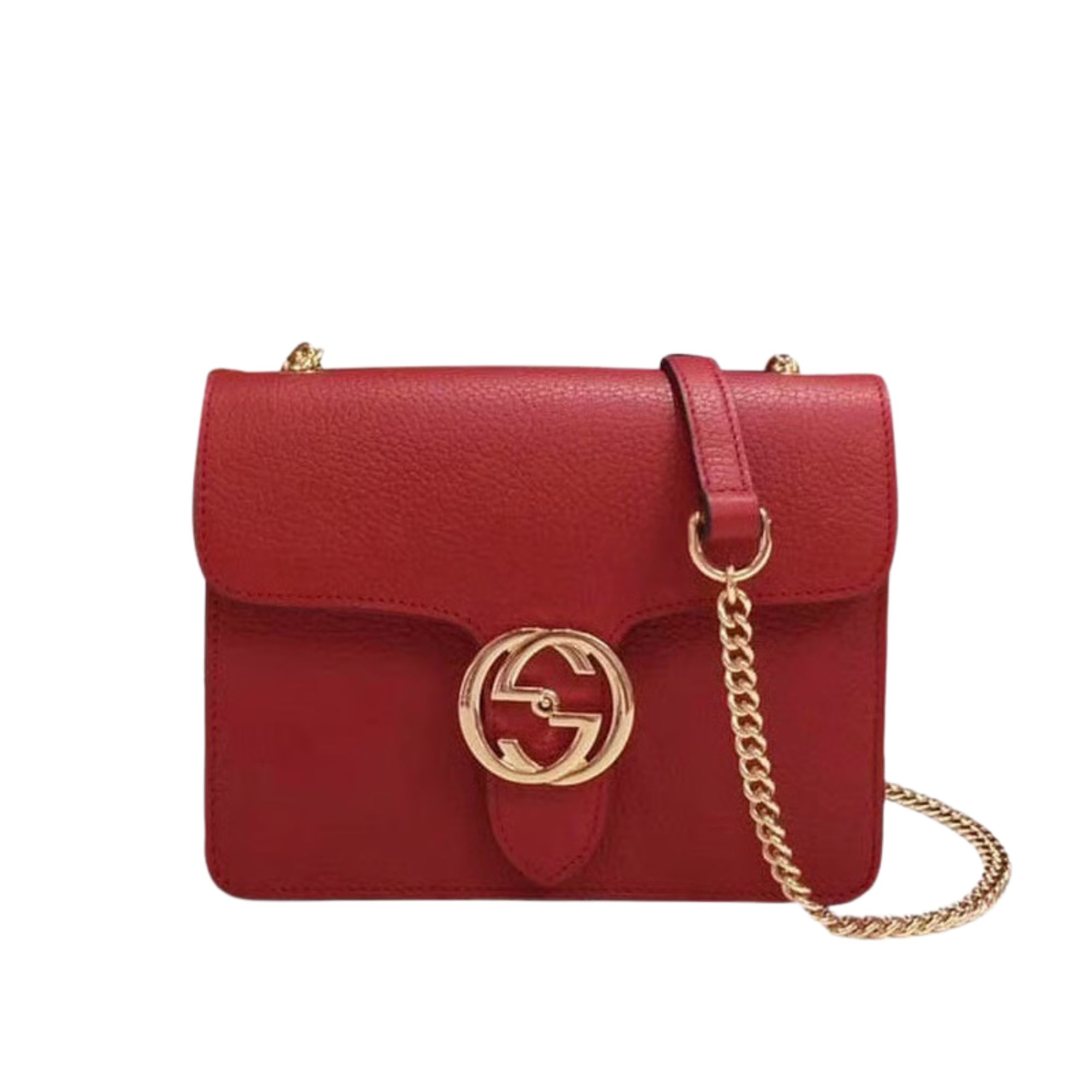 Gucci Interlocking Chain Leather Cross Body Bag Red 25cm