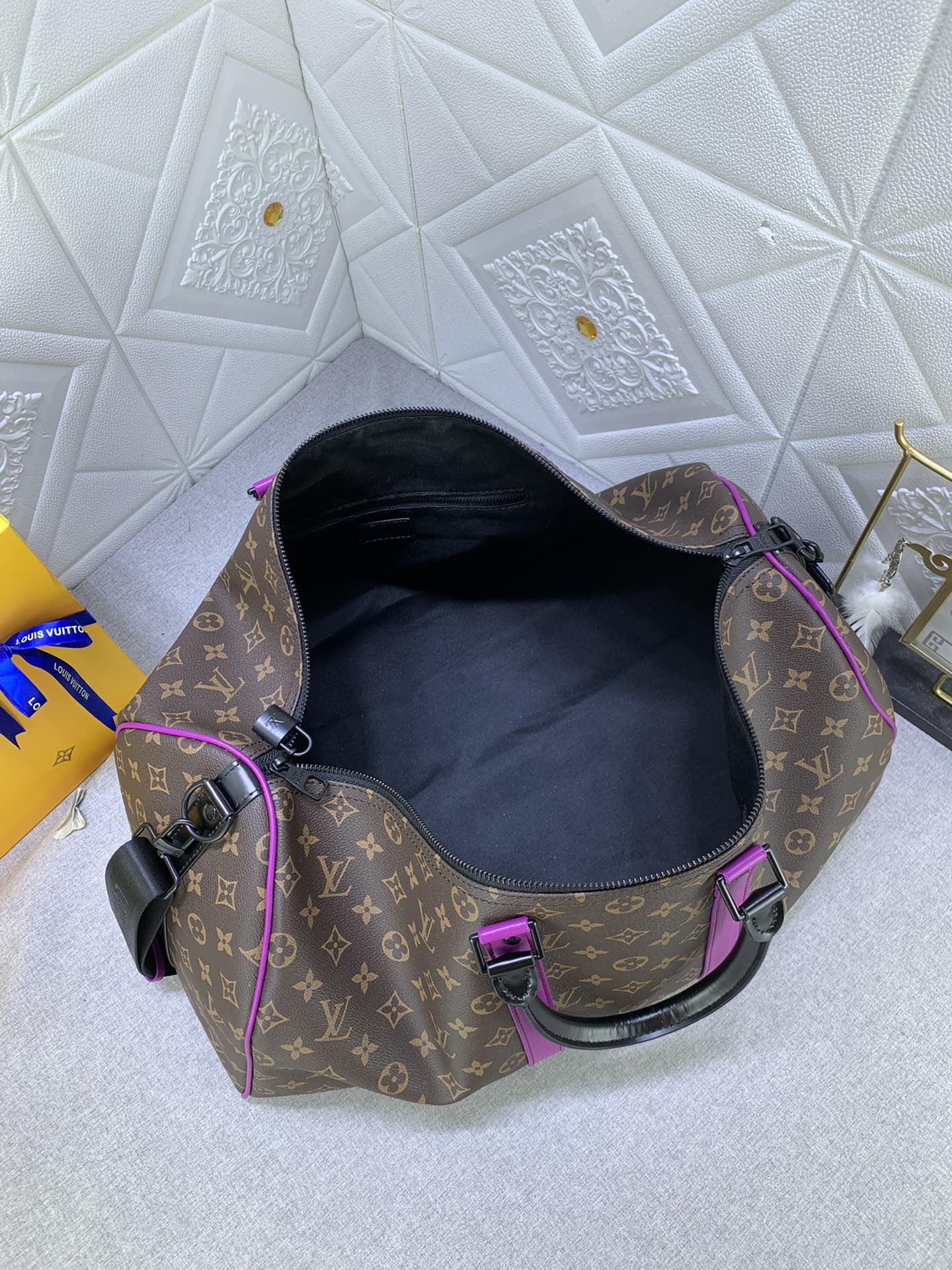Louis Vuitton Keepall Bandouli Re 50 Brown And Purple Line Macassar Canvasm46257