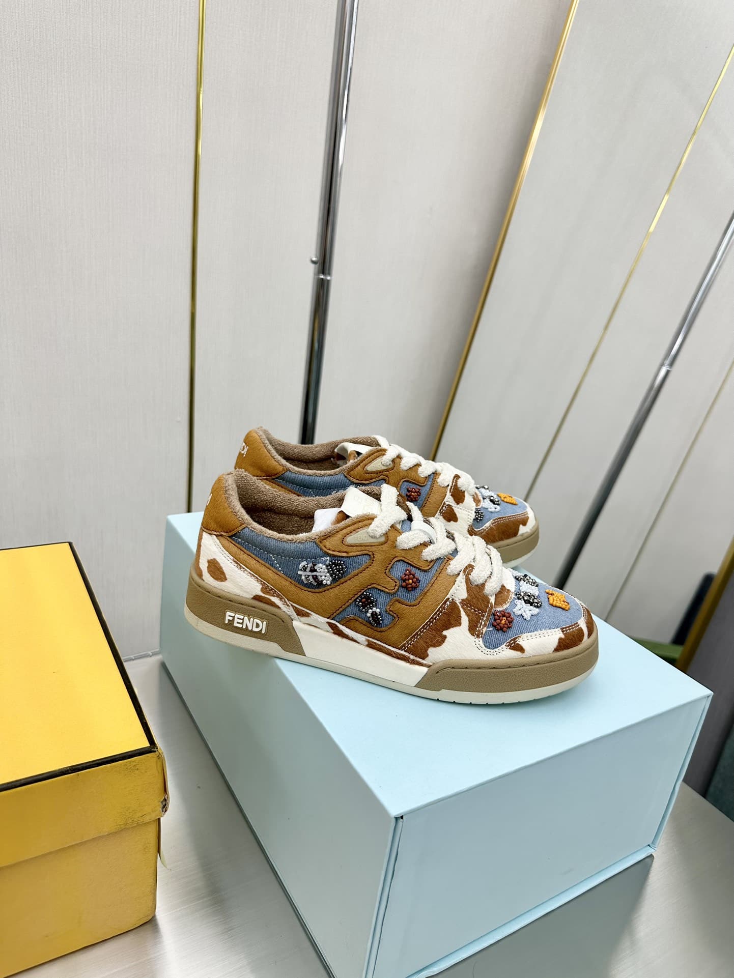 Fendi Match Suede Low Tops Brown And Blue