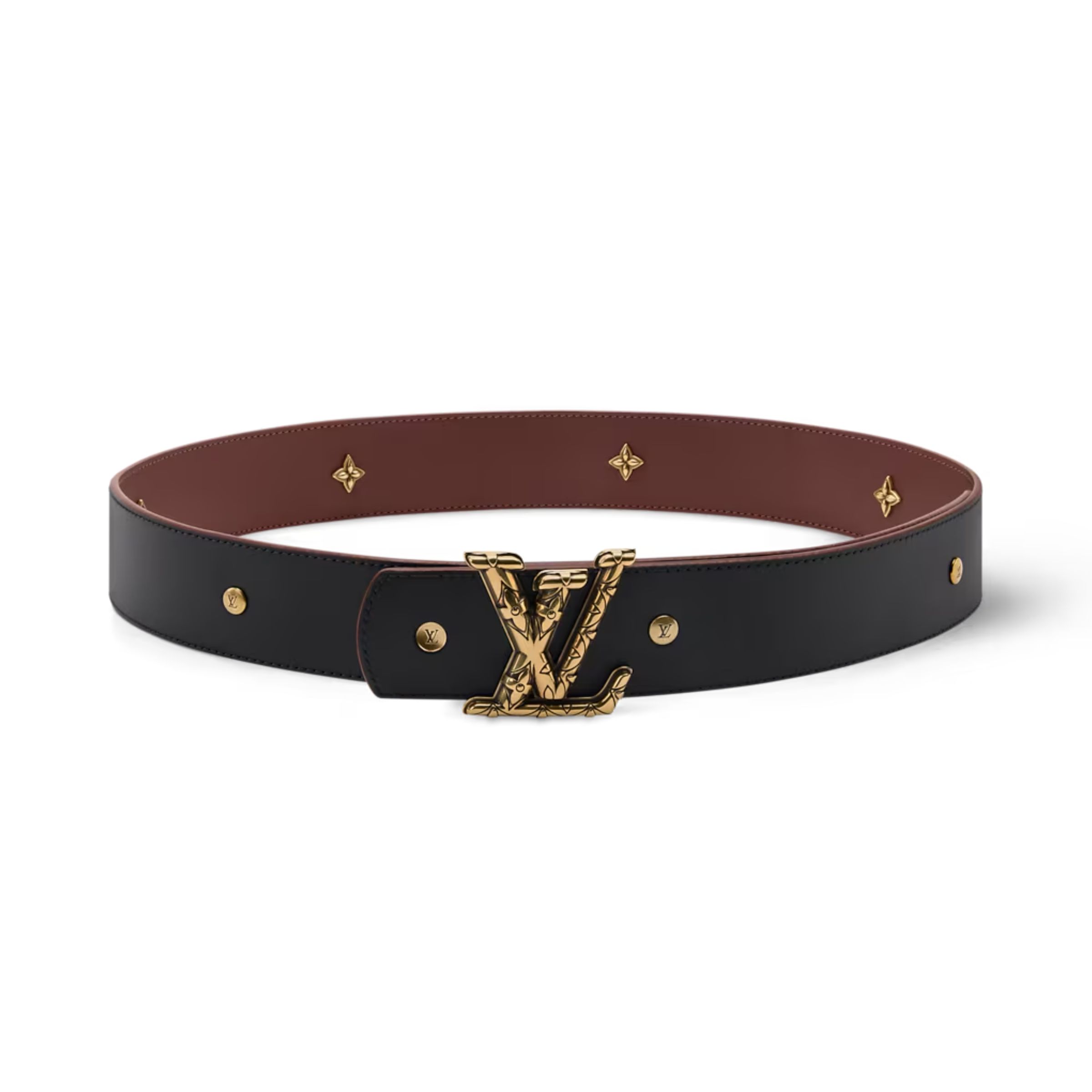Lv Dimension Drift Flower Studs 40mm Reversible Belt Brown M4722U