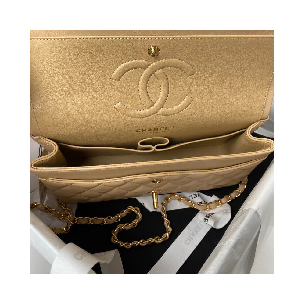 Chanel Classic Flap Bag 25 cm Beige Caviar Gold-Tone Hardware A01112