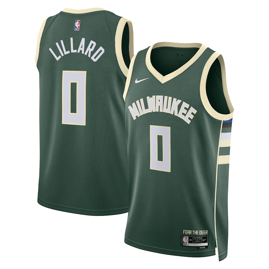 Men's Milwaukee Bucks Damian Lillard Hunter Green 2023-2024 seasonJersey