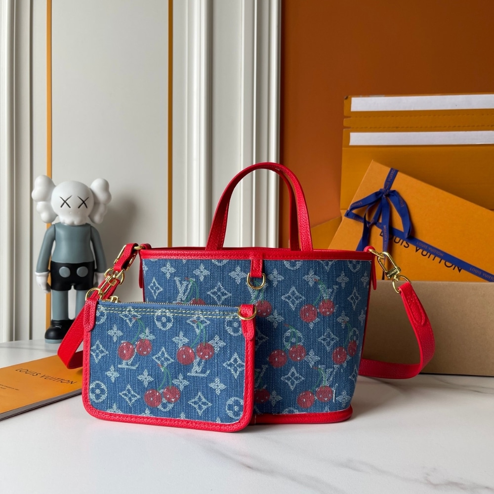 Louis Vuitton X Takashi Murakami Neverfull Inside Out BB Denim Blue 26Cm M14997