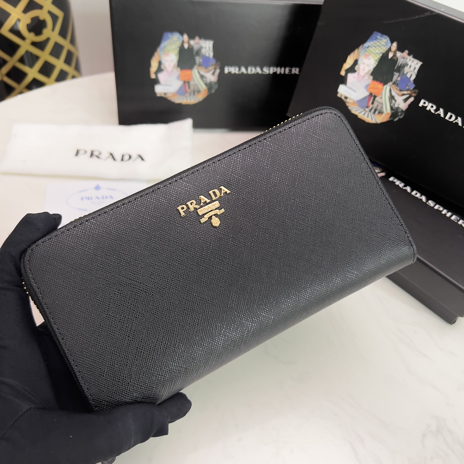 Prada Large Saffiano Leather Wallet Black 19Cm 1Ml506 Qwa F0002