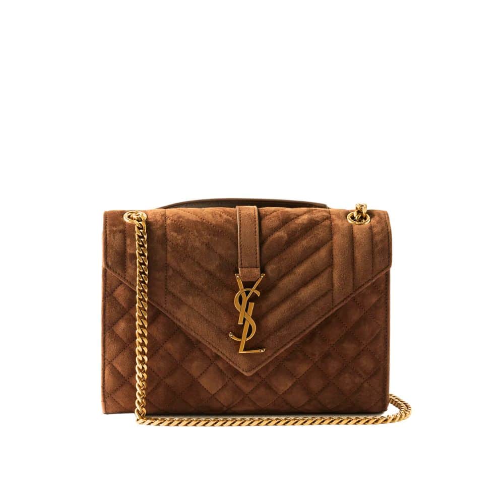 Saint Laurent Le 5 A 7 Bea In Suede Golden Leaf 55Cm Suede Shoulder Bag Brown 24Cm
