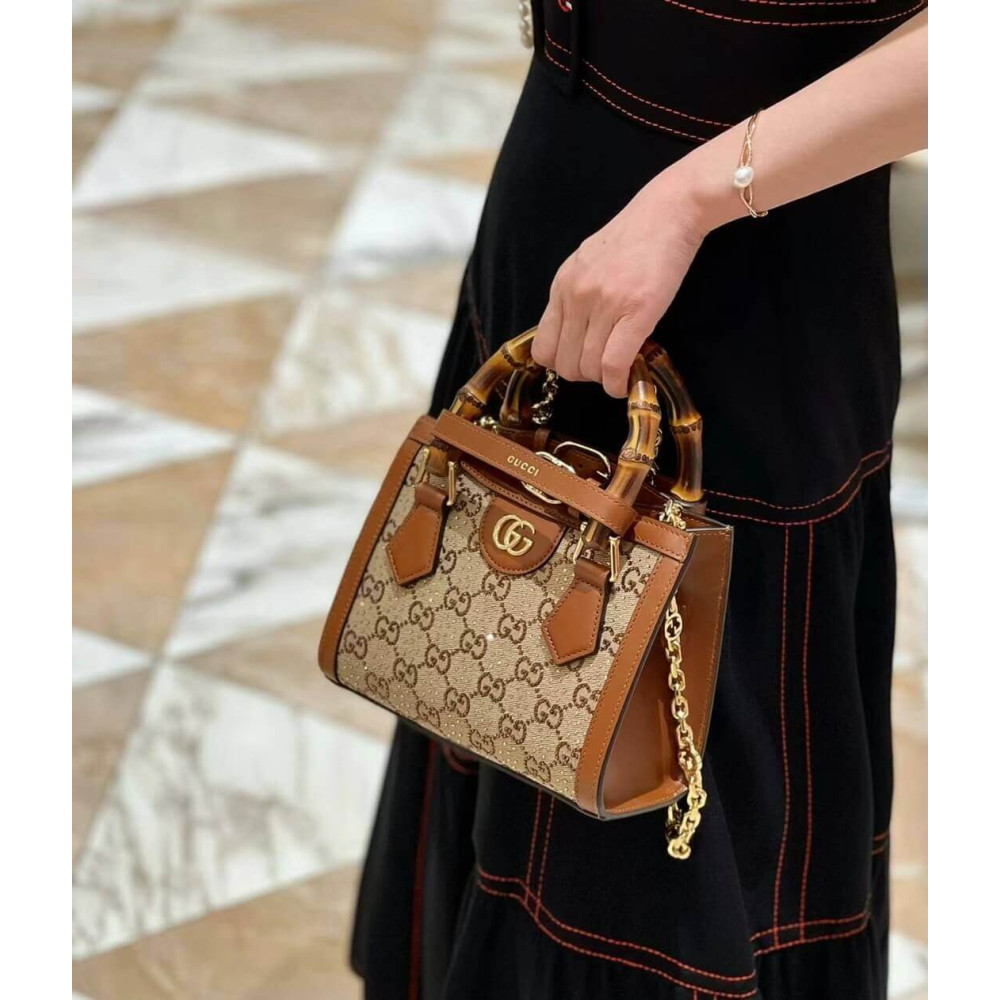 Gucci Diana Crystals Mini Tote Bag