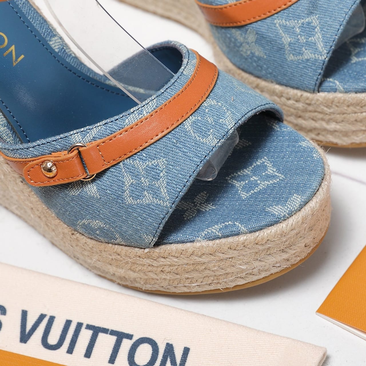Louis Vuitton Helios Wedge Sandal Denim Blue 1Acizj