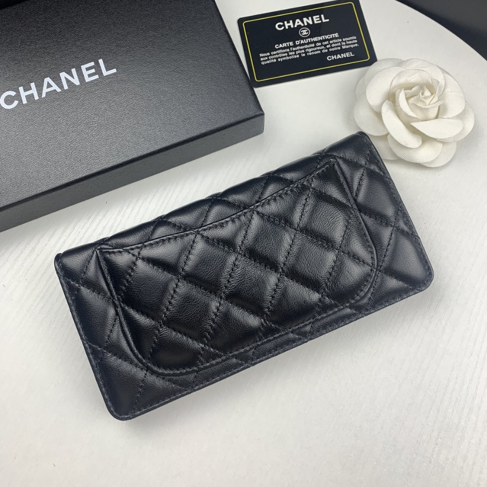 Chanel Quilted Classic Long Flap Wallet With Silver Hardware Black 19Cm