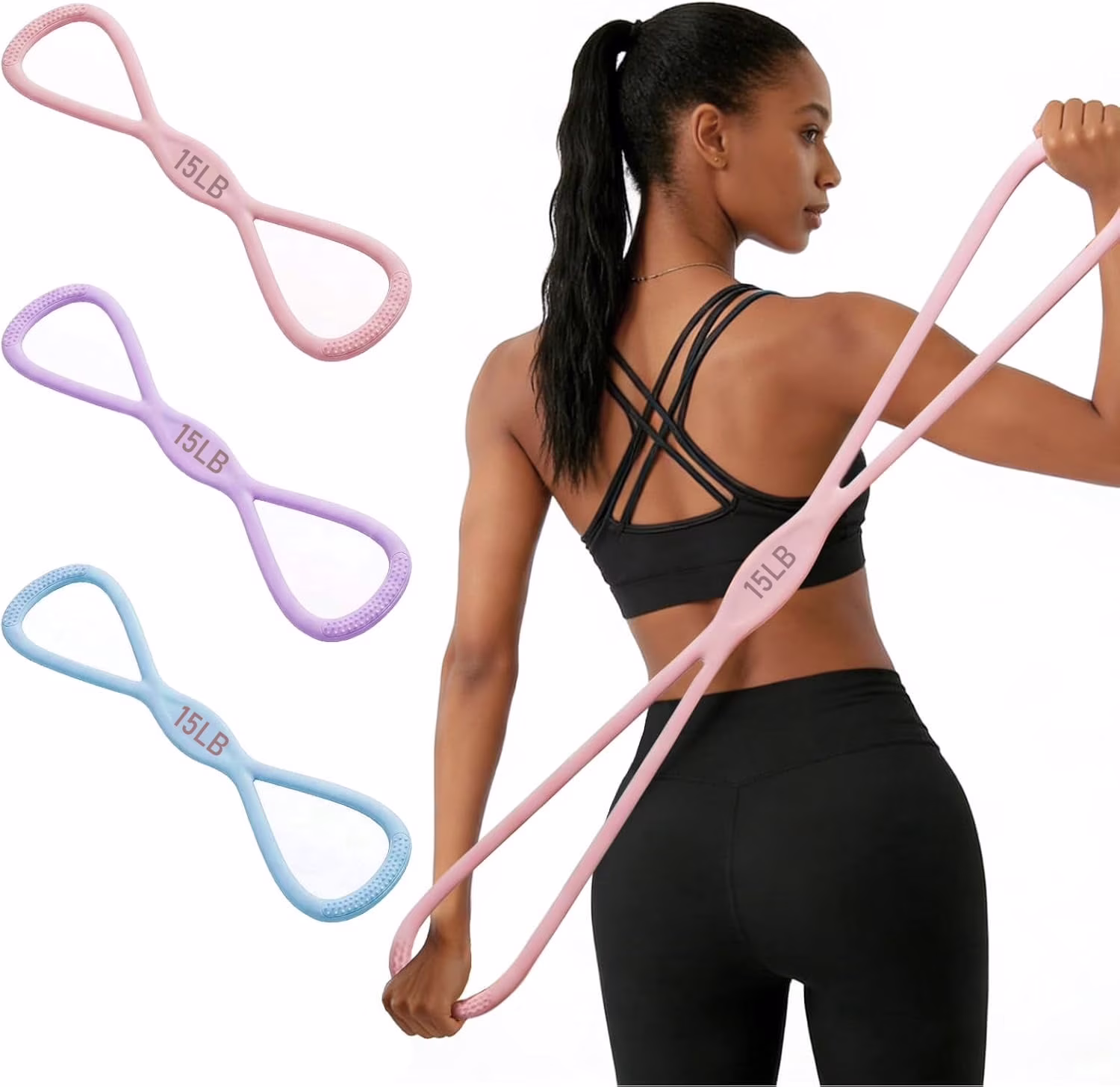 OHDufiry Figure 8 Resistance Bands for Women Men, 8 Shaped Resistance Rubber Band for Arms, Back, Shoulder Stretch with Handles, Not Break, Portable
