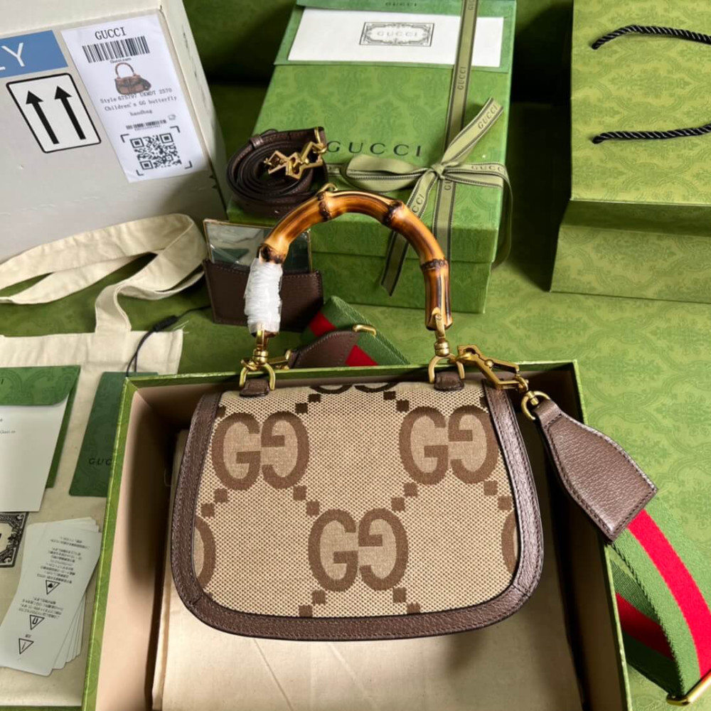 Gucci Bamboo 1947 Jumbo GG Small Top Handle Bag