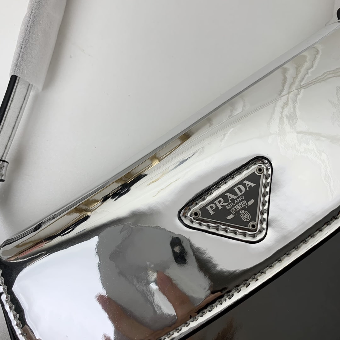 Prada Cleo Brushed Leather Shoulder Bag In Silver