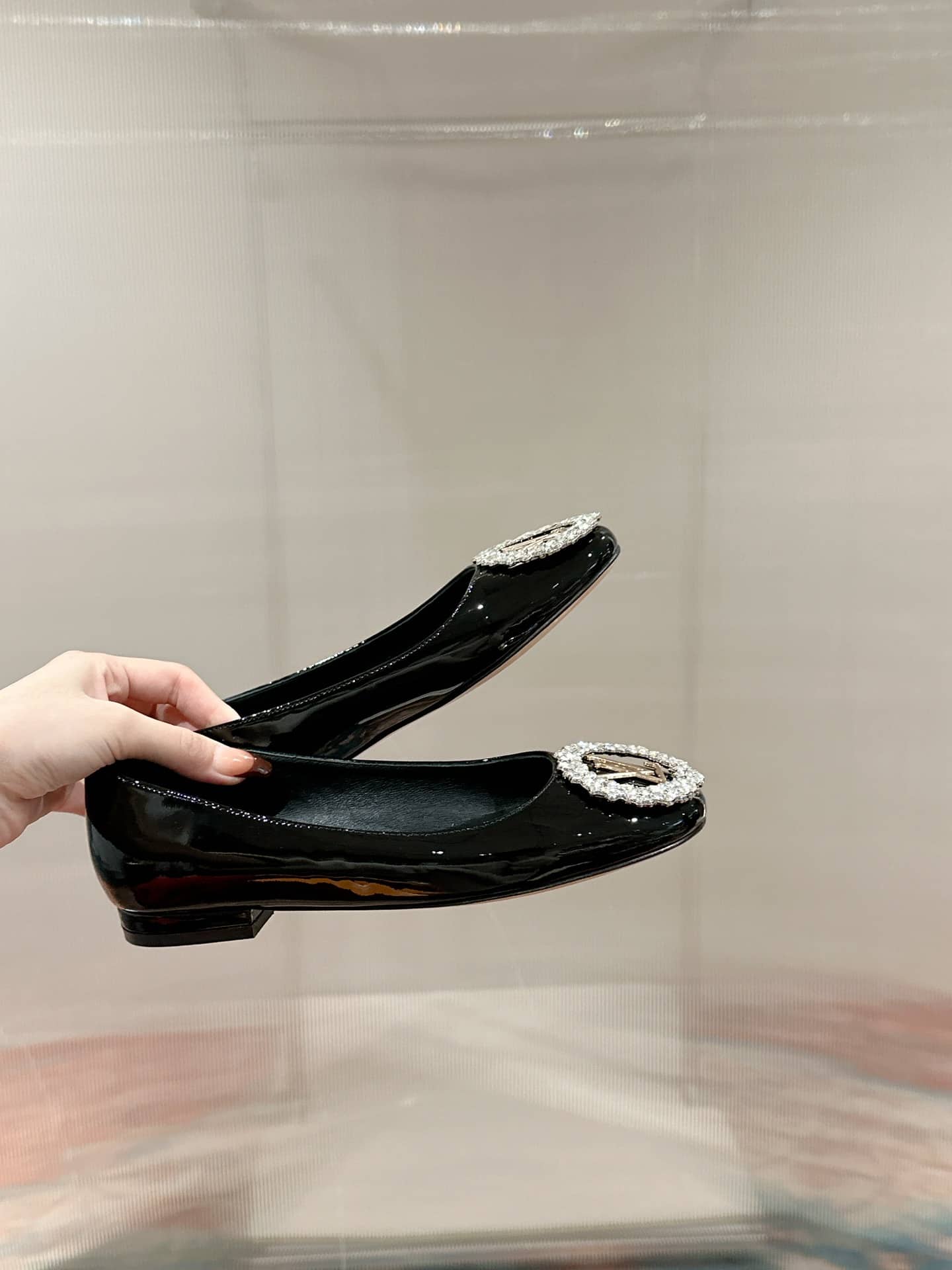 Louis Vuitton Crystal Lv Ballet Flats Black