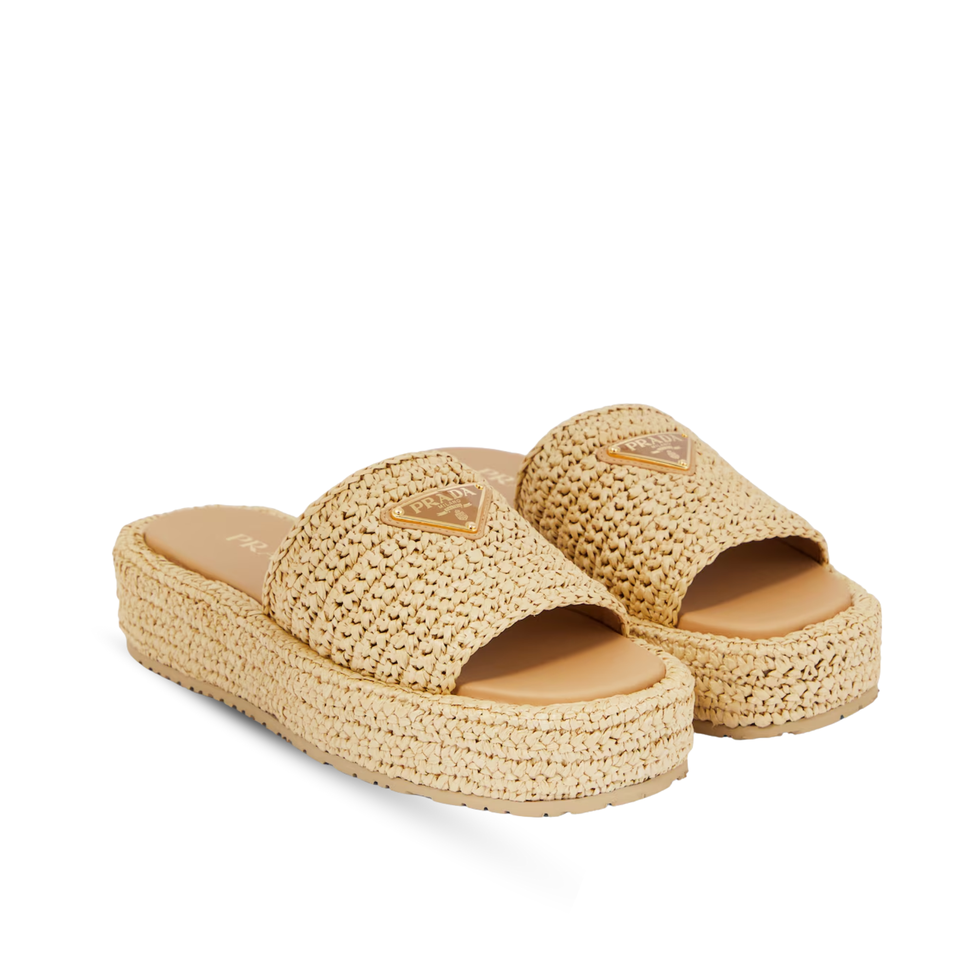 Prada Natural Crochet Platform Slides