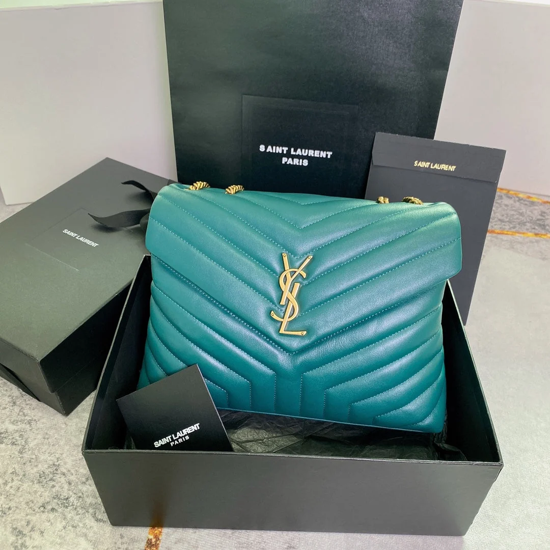 LOULOU MEDIUM 32 TURQUOISE GREEN QUILTED LEATHER GOLD HARDWARE