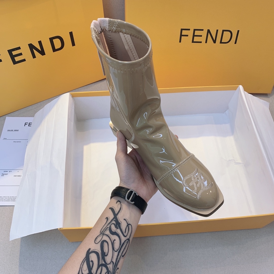 Fendi Buckle Boots Square Heel Light Brown