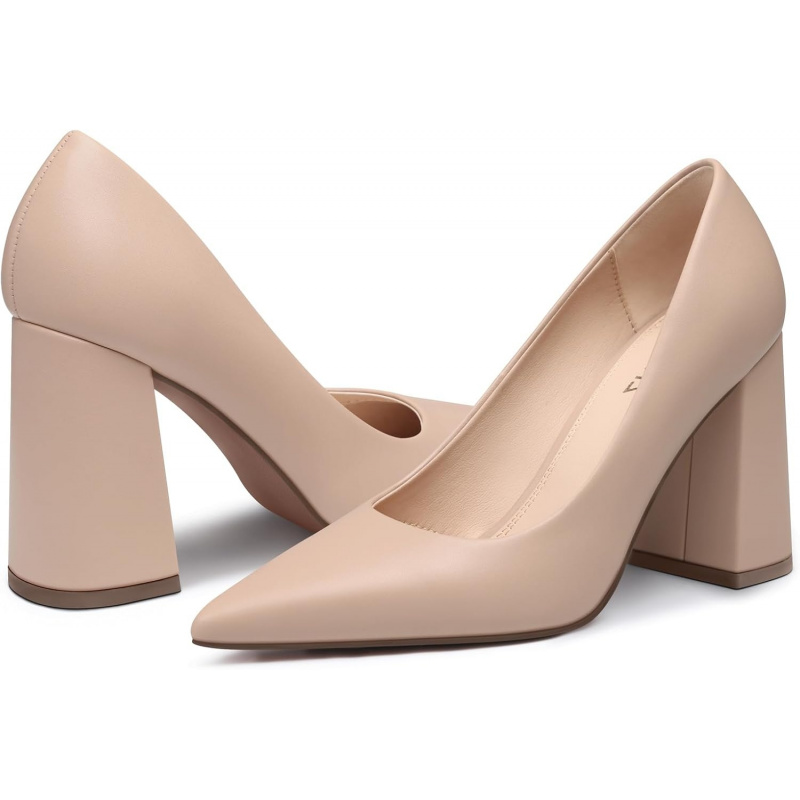 Women Chunky Heel Pumps: 3.7 Inch Closed Toe High Heels