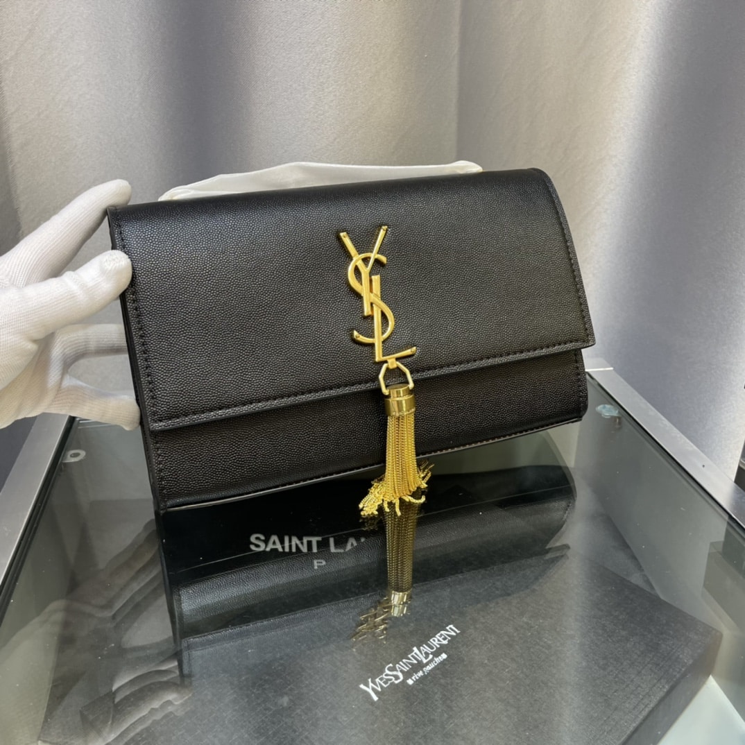 Saint Laurent Kate Medium Chain Bag With Tassel In Grain De Poudre Embossed Leather