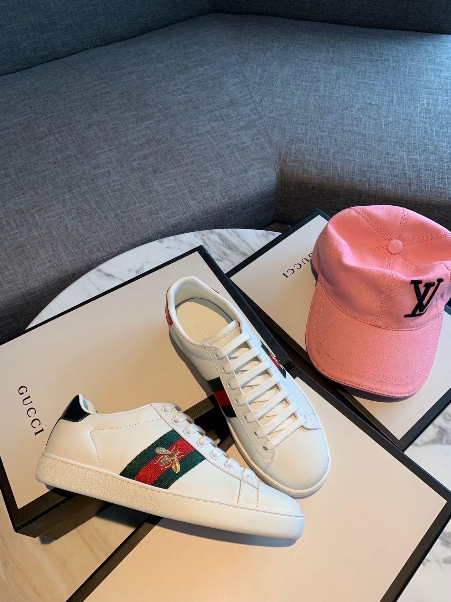 Gucci Ace Embroidered Sneaker Bee White
