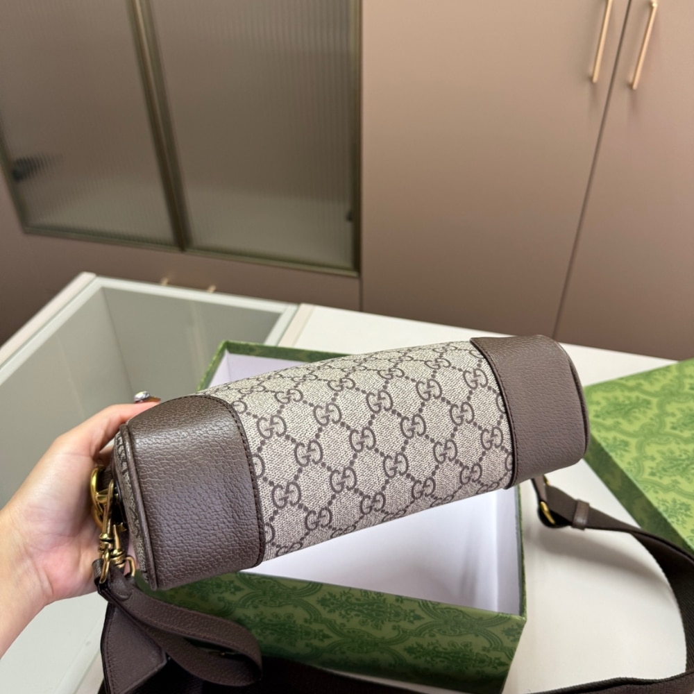 Gucci GG Emblem Small Crossbody Bag Grey And Dark Brown 23Cm