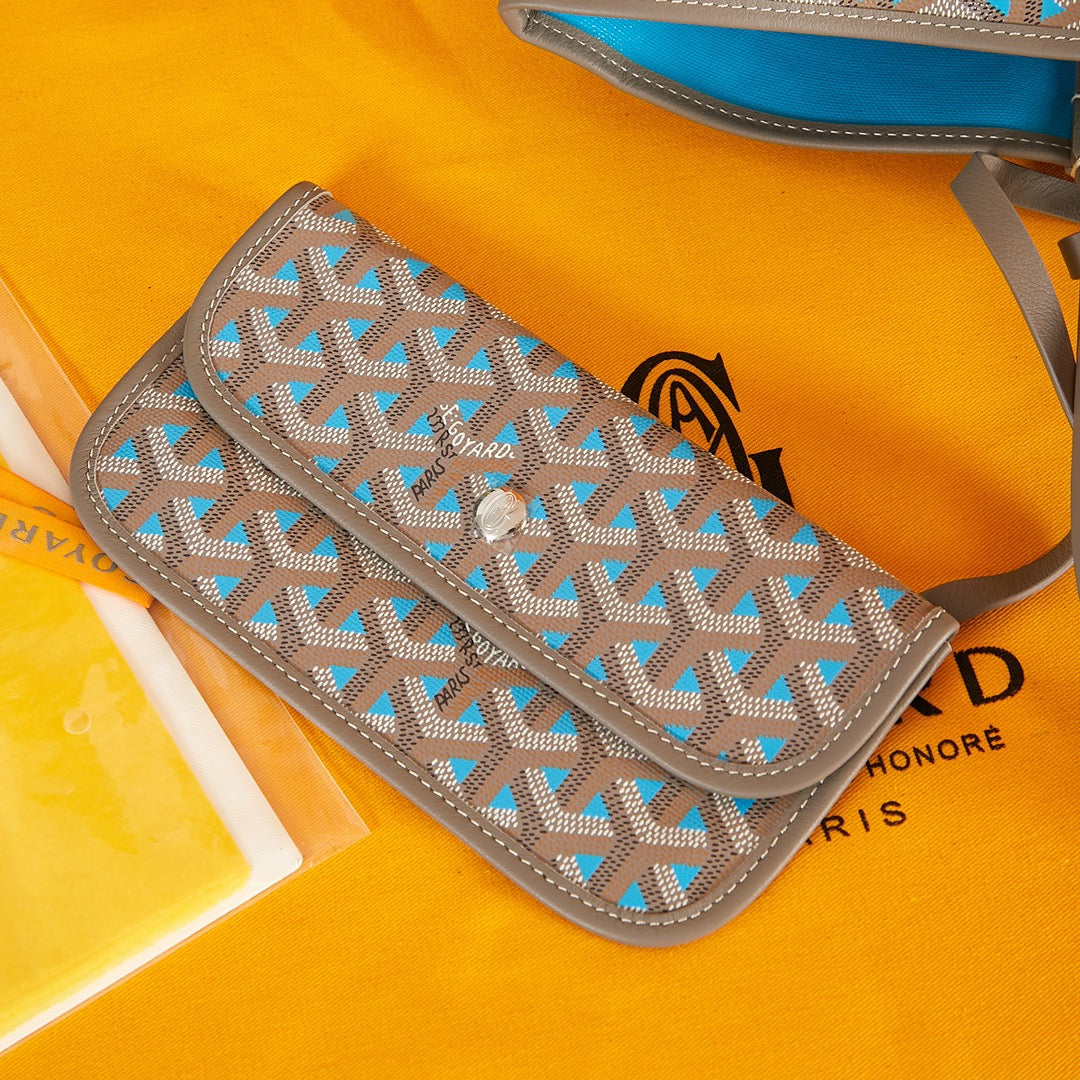 Goyard Saint Louis Pm 34Cm Brown Sky Blue Canvas Chevroches Calfskin