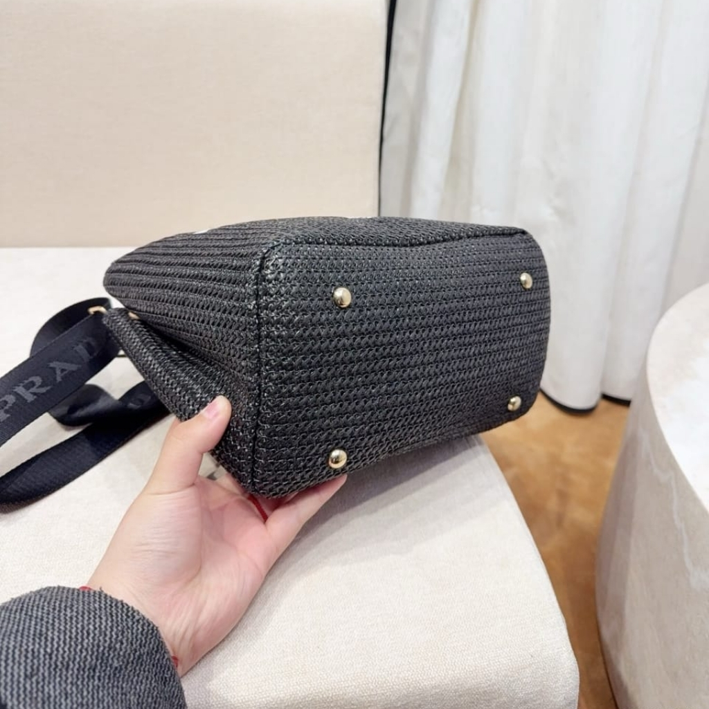 Prada Small Crochet Tote Bag Raffia In Black 26cm 1BG422 2A2T F0002 V OOL