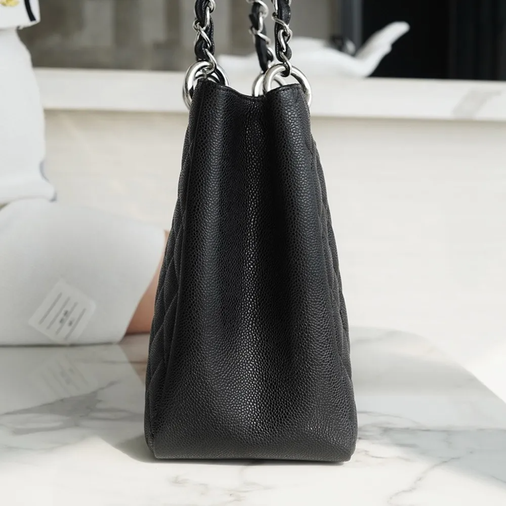 Chanel Classic Tote Bag Silver Hardware Black 34cm