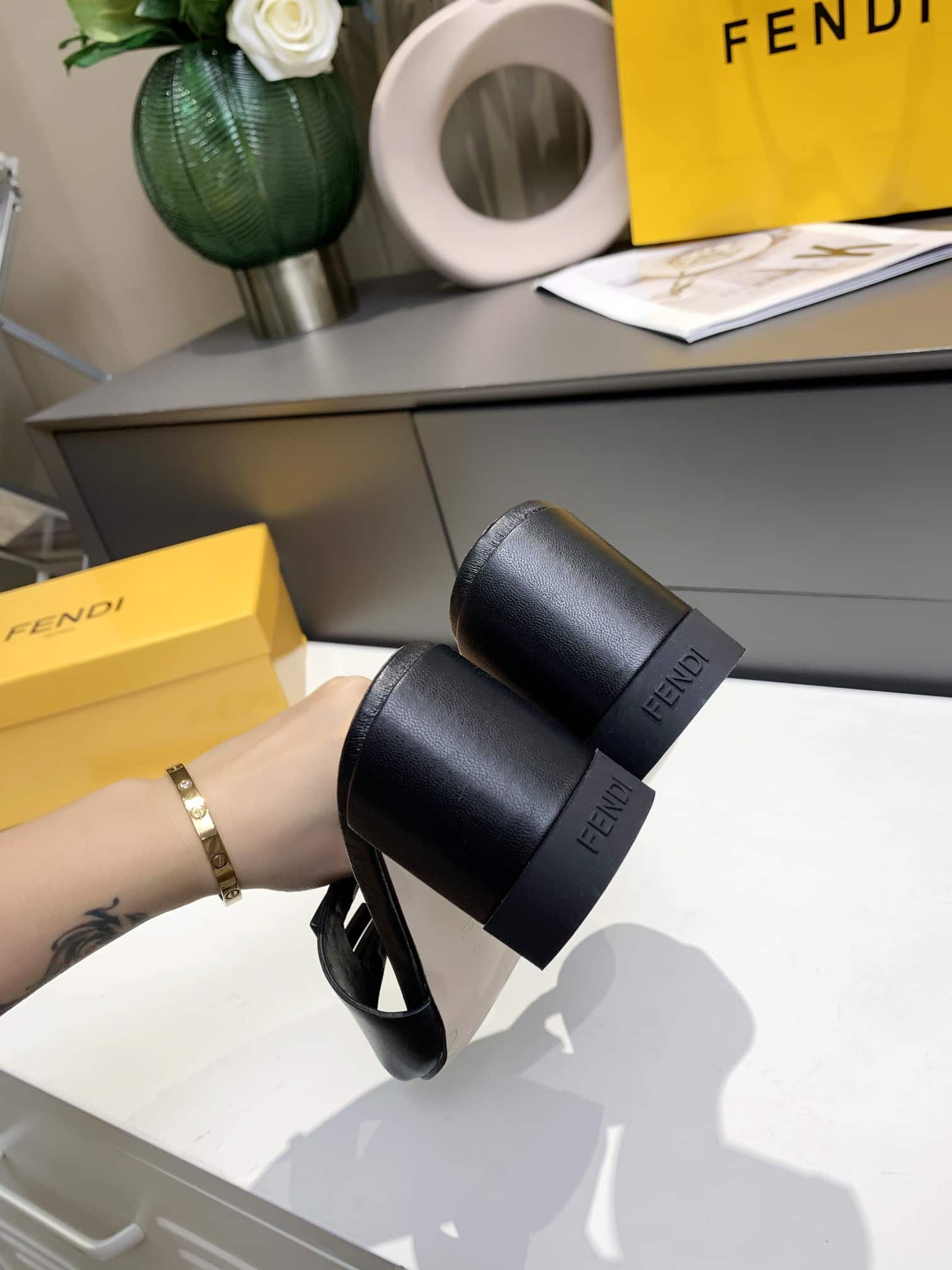 Fendi Signature Leather High Heel Black
