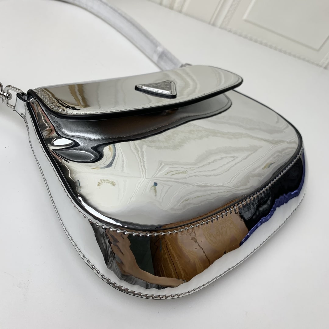 Prada Cleo Brushed Leather Shoulder Bag In Silver