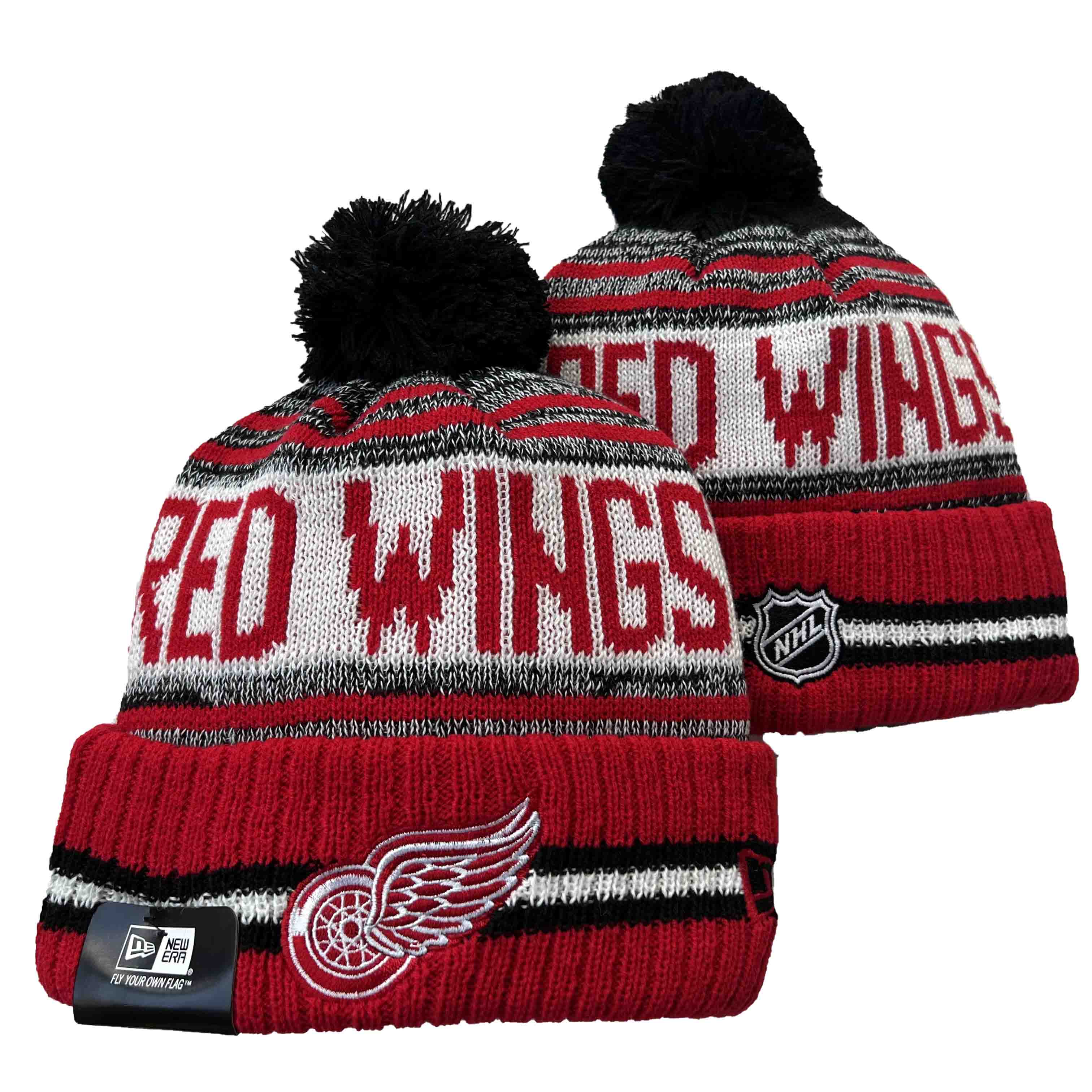 Men's Red Detroit Red Wings Knitted Cuffed Hat with Pom