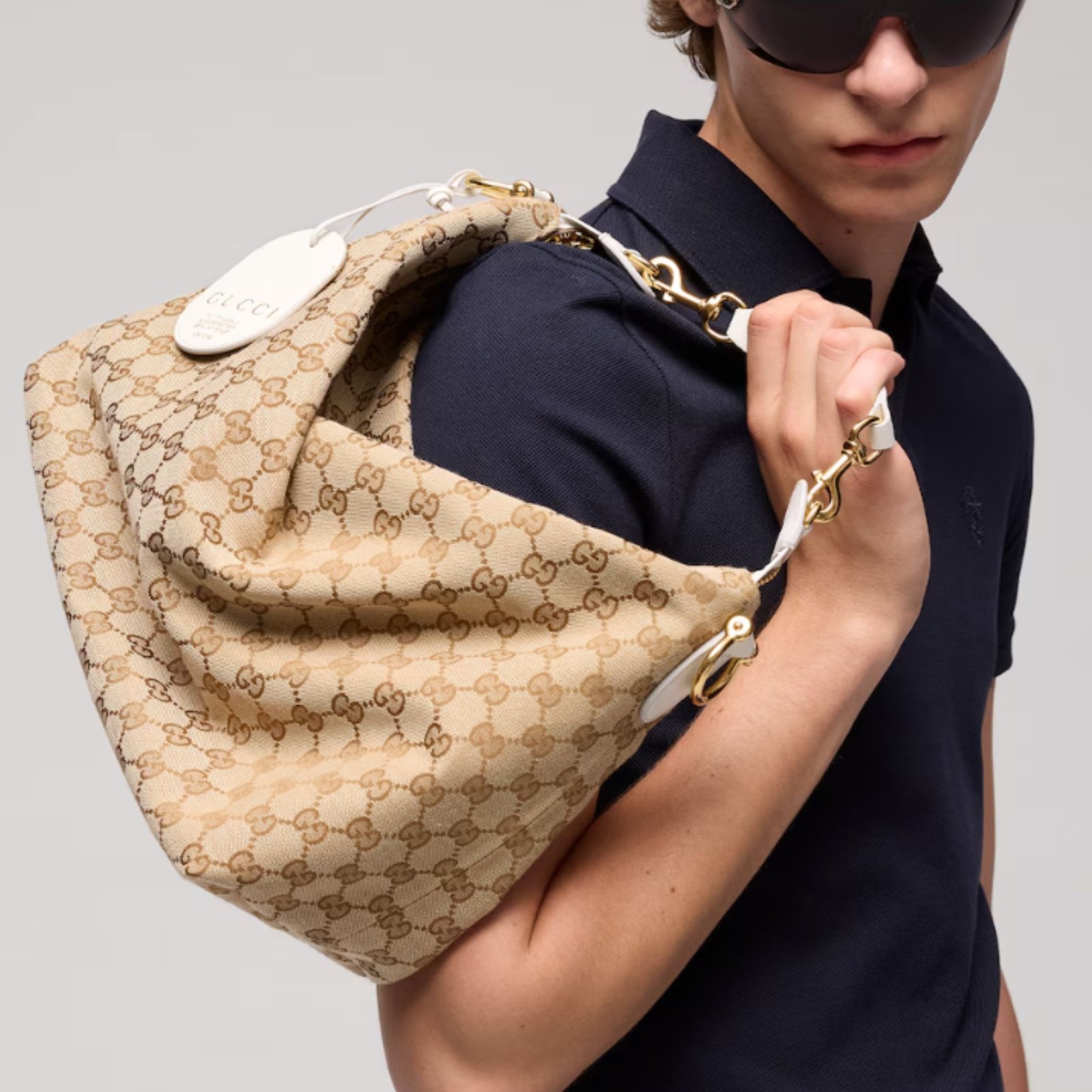 Gucci Brera Medium Crossbody Bag 33cm/13in Sand And Dark Brown GG Canvas A00B4O