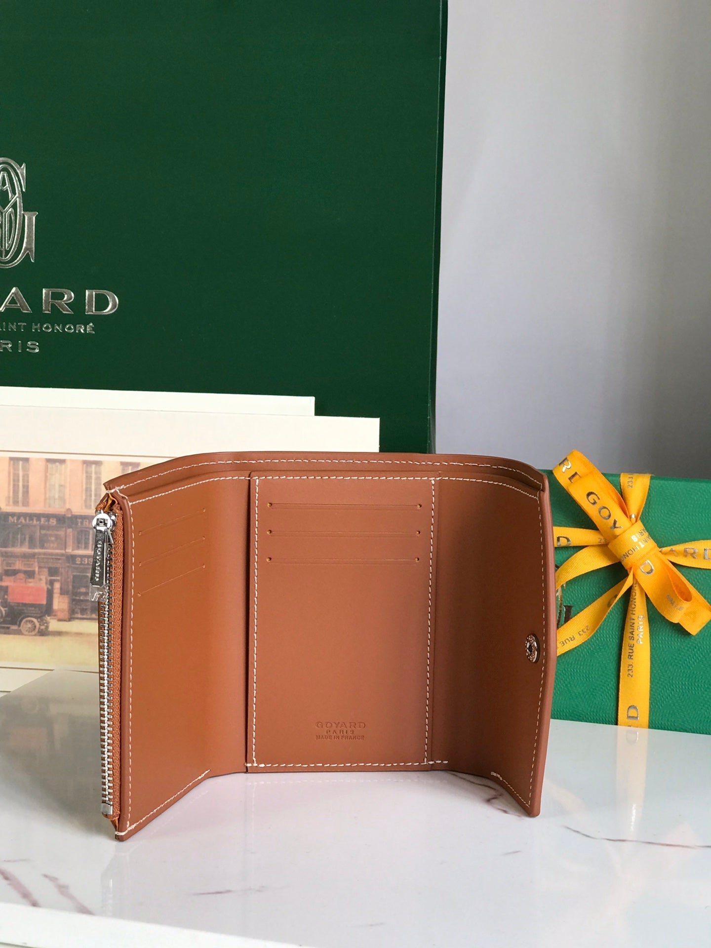 Goyard Saint-Gabriel Wallet 12 Cm Tan Calfskin And Black Goyardine Canvas