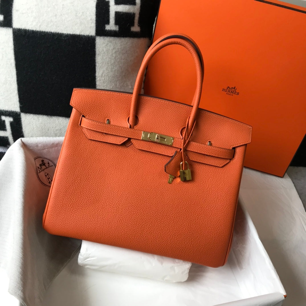 Hermes Birkin 35Cm Bag Orange Togo Gold Hardware