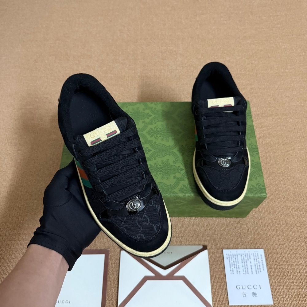Gucci Women Screener Sneaker Black Leather 840305 FAES7 1059