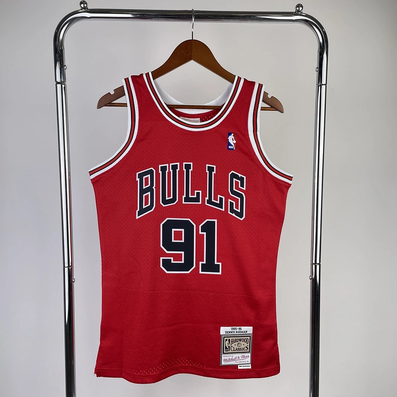 1997-98 NBA Chicago Bulls 91 RODMAN Red Basketball Jersey