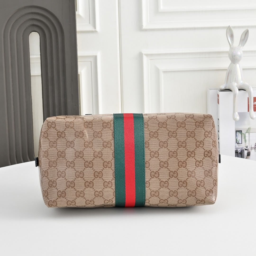 Gucci Melrose Medium Boston Bag 29cm/11.4in Sand And Brown GG Canvas 875228 FAF79 8547