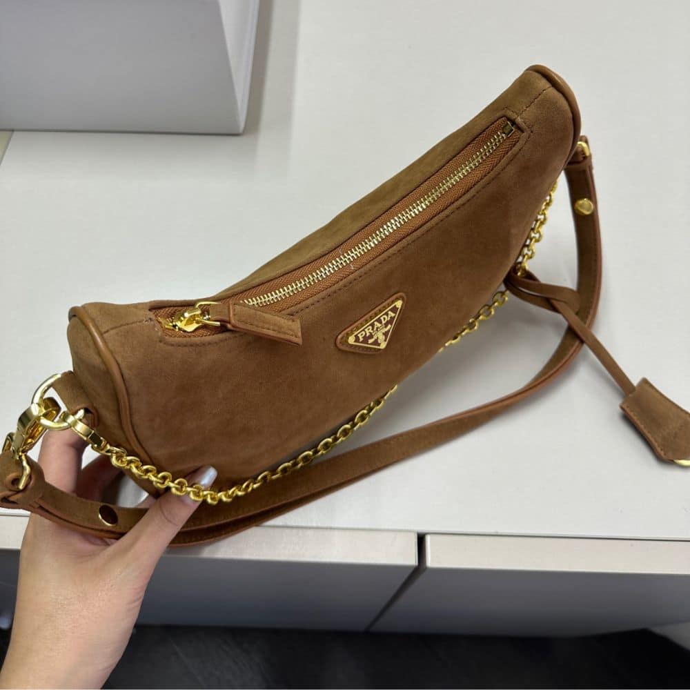 Prada Re Edition Mini Suede Shoulder Bag Brown 28Cm