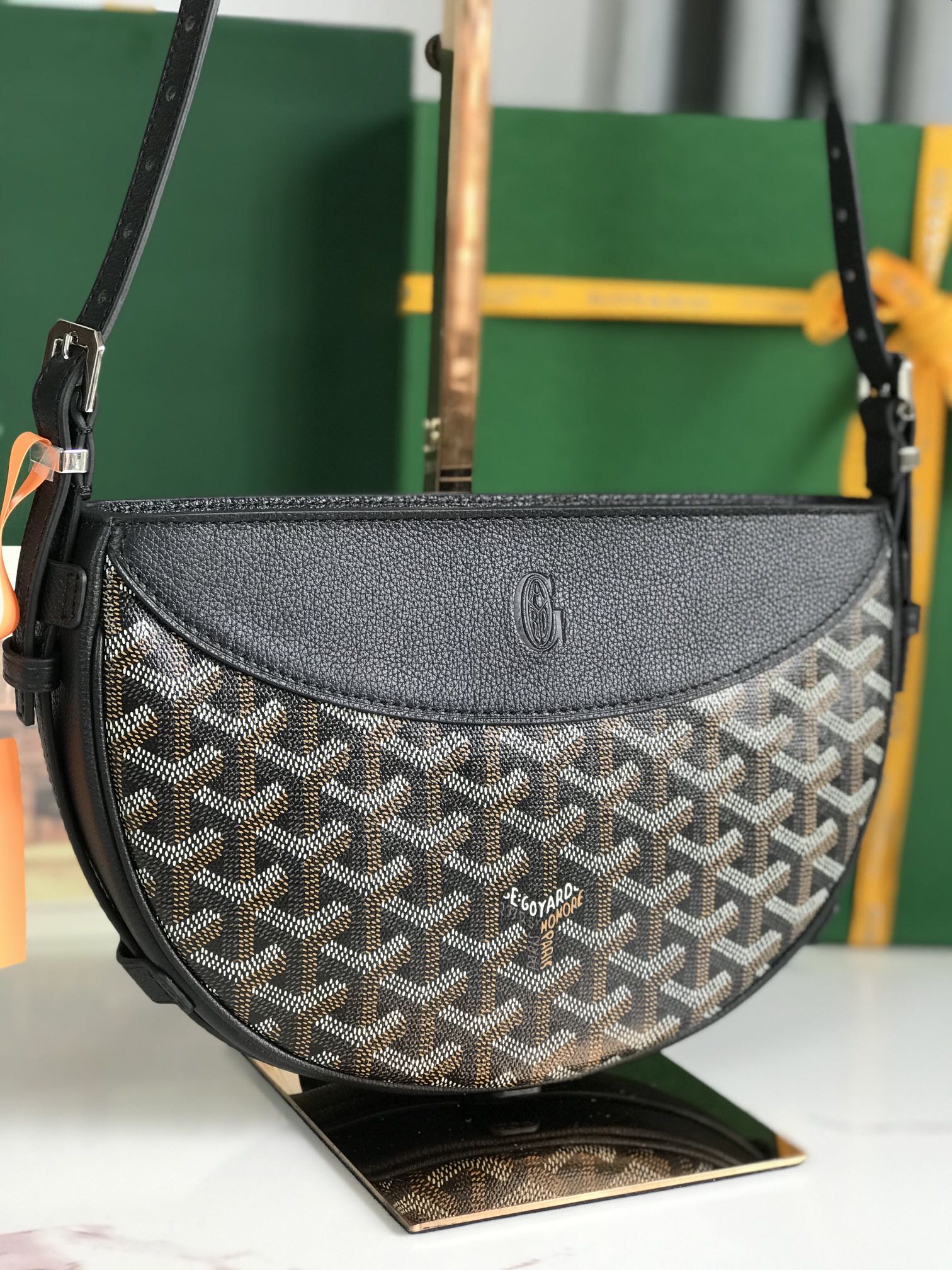 Goyard Hirondelle Bag 25 Cm Black Lambskin And Goyardine Canvas