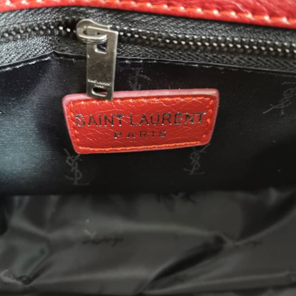 Saint Laurent Niki Medium In Leather Silver Tone Red 22cm