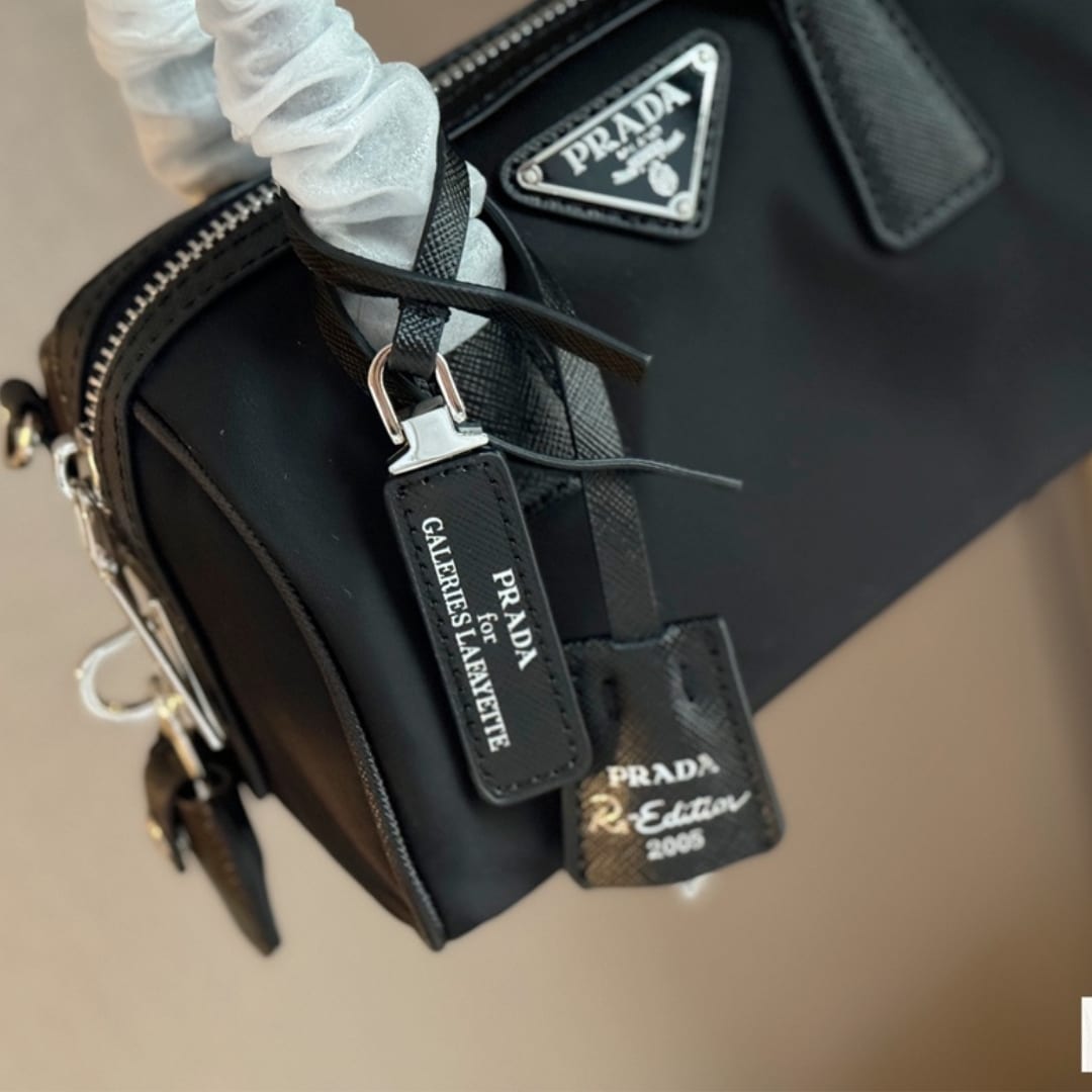Prada Bauletto Recycled Nylon Shoulder Bag Black 21Cm