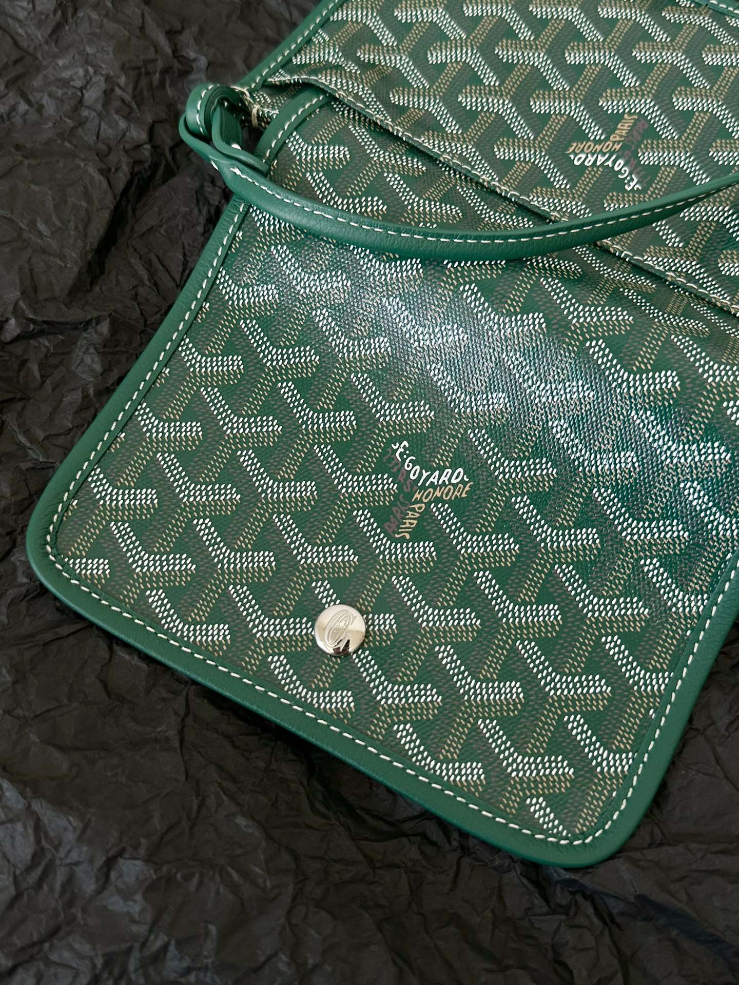 Goyard Plumet Pocket Wallet 20 Cm Green Goyardine Canvas And Lambskin Trim
