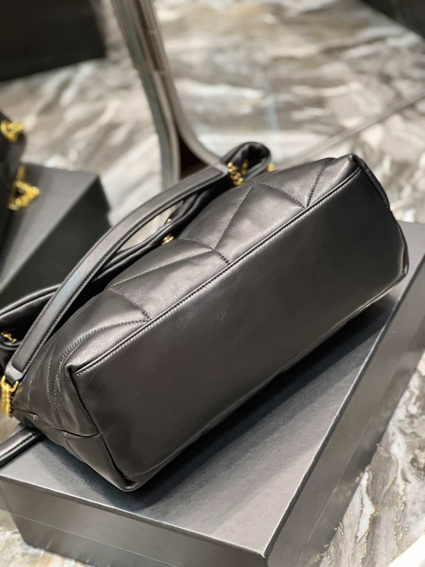 Saint Laurent Puffer Medium Chain Bag In Quilted Gold Toned Metal