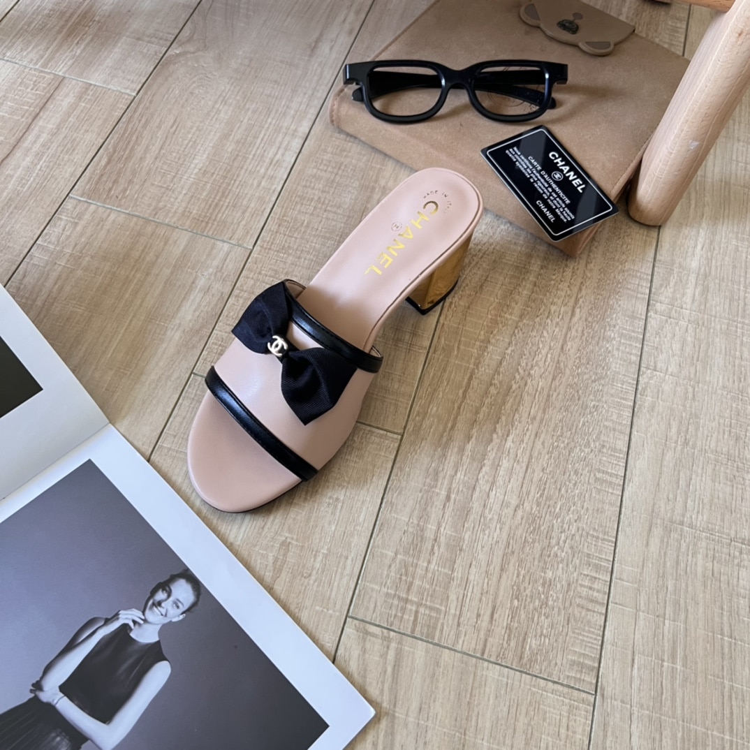 Chanel Grosgrain Ribbon Bow Mule Leather Pink