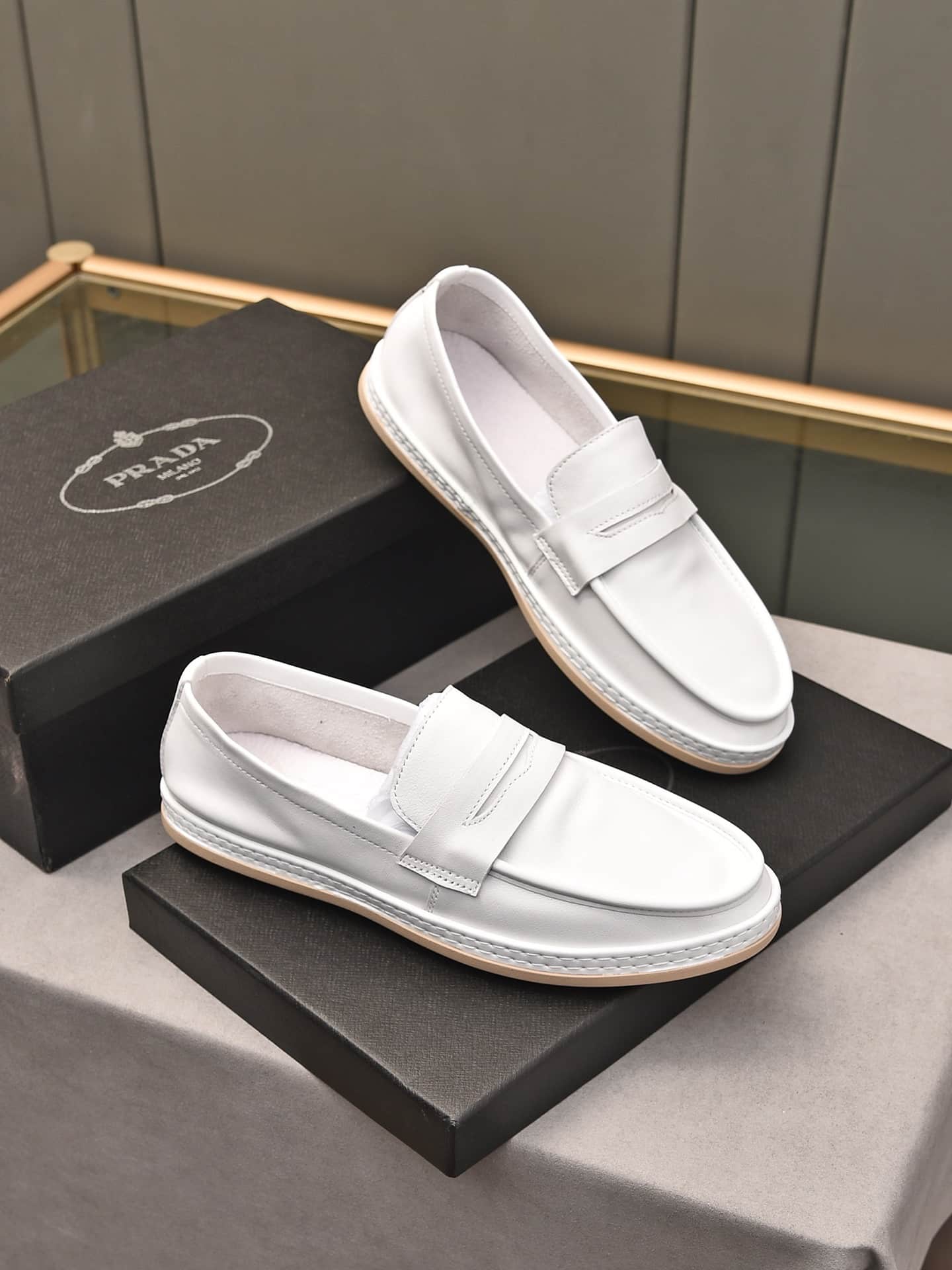 Prada Men’S Flat Loafers Leather White