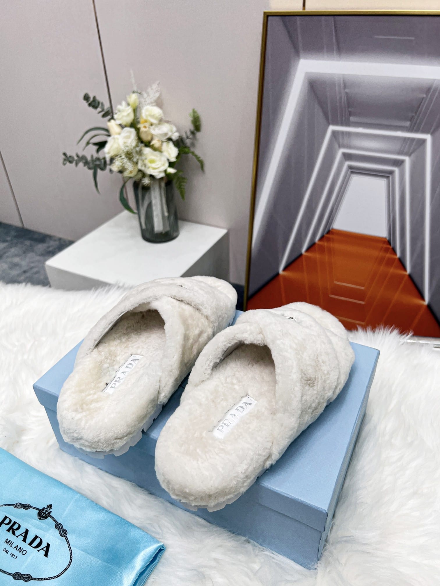 Prada Petal White Terrycloth Sippers