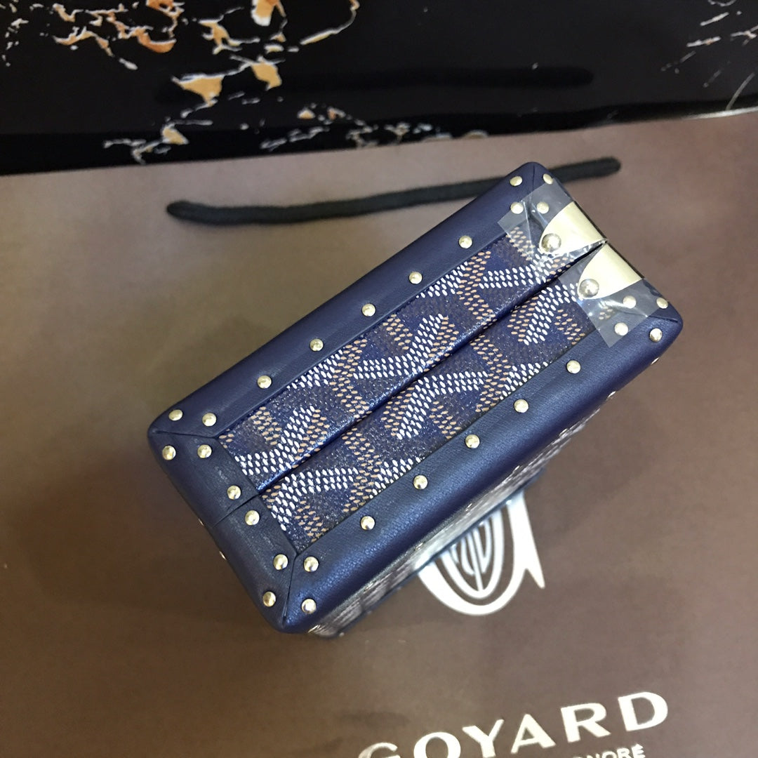 Goyard Minaudiere Trunk Bag 17Cm Navy Blue Canvas